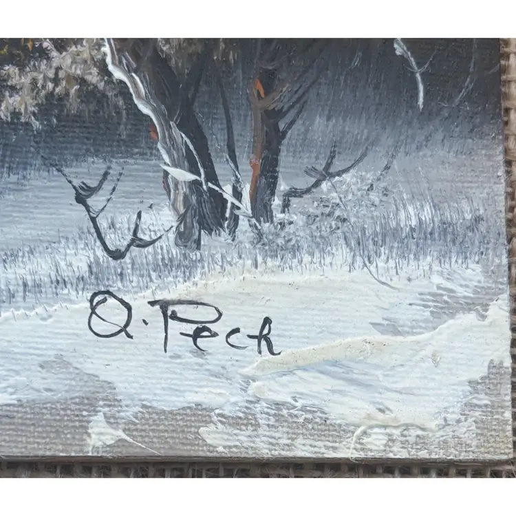 Small Vintage Winter Landscape Oil Painting On Wood Artist Signed Original Art