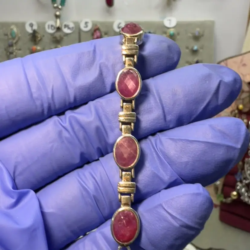Raw Ruby & Moonstone Sterling Silver Sz up to 8.75 Bracelet 🌹