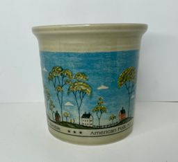 Vtg Otagiri Warren Kimble Utensil Holder Crock American Folk Art Enesco 5.5” H