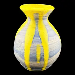Handmade Pottery Weed Pot Blue & Yellow Glazed 4”