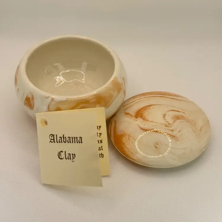 Vintage Alabama Clay Pottery Handmade Trinket Box, Artist Signed, Made in Wetumpka, AL