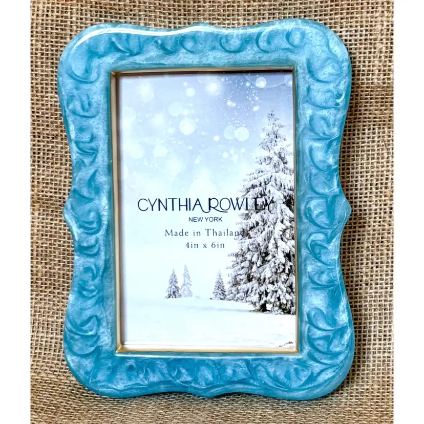 Cynthia Rowley Marbled Turquoise Blue Picture Frame For 4 X 6 Inch Photo Coastal