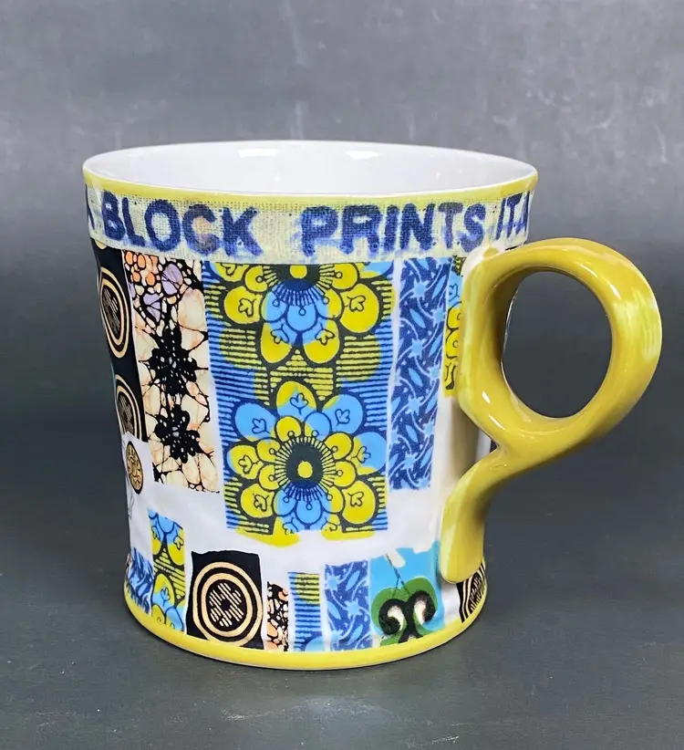 *RARE* Anthropologie "Veritable Wax Block Prints ITA 33340" Floral Coffee Mug 4"
