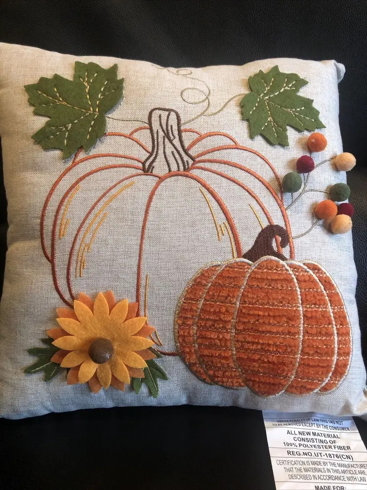 NWT! CVS Harvest Moon Fall Throw Pillow 12”x12” Rustic Chic Flower Pumpkin Leaf