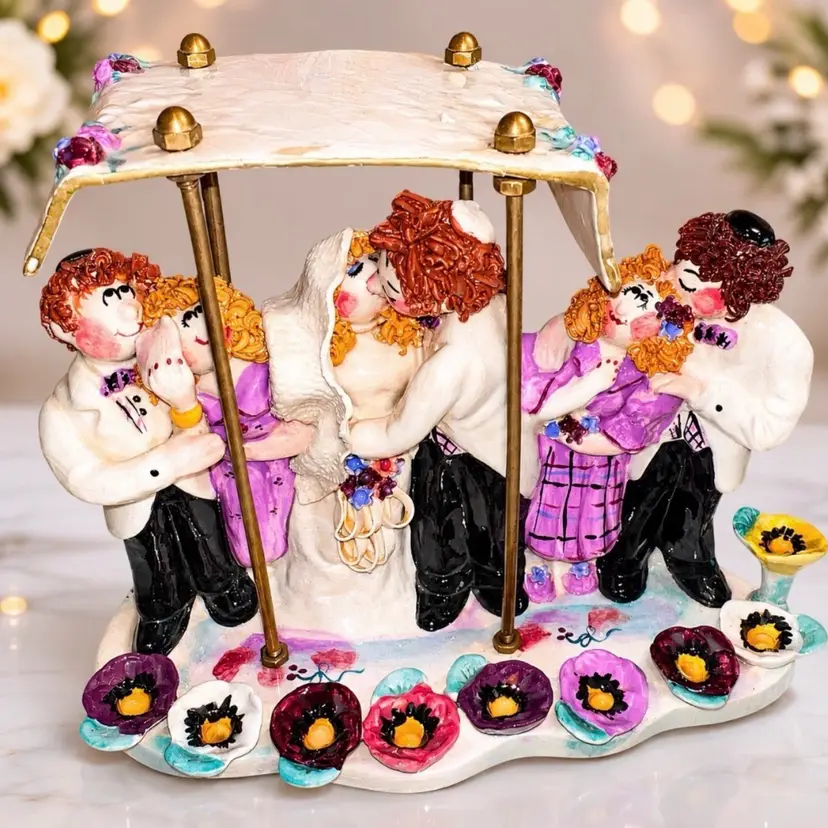 ◡̈ 
Branah Layah ◡̈ Ceramic ◡̈ Menorah ◡̈ Chuppah ◡̈ Scene ◡̈ Signed ◡̈ 1995 ◡̈ READ ◡̈ Judaica ◡̈
