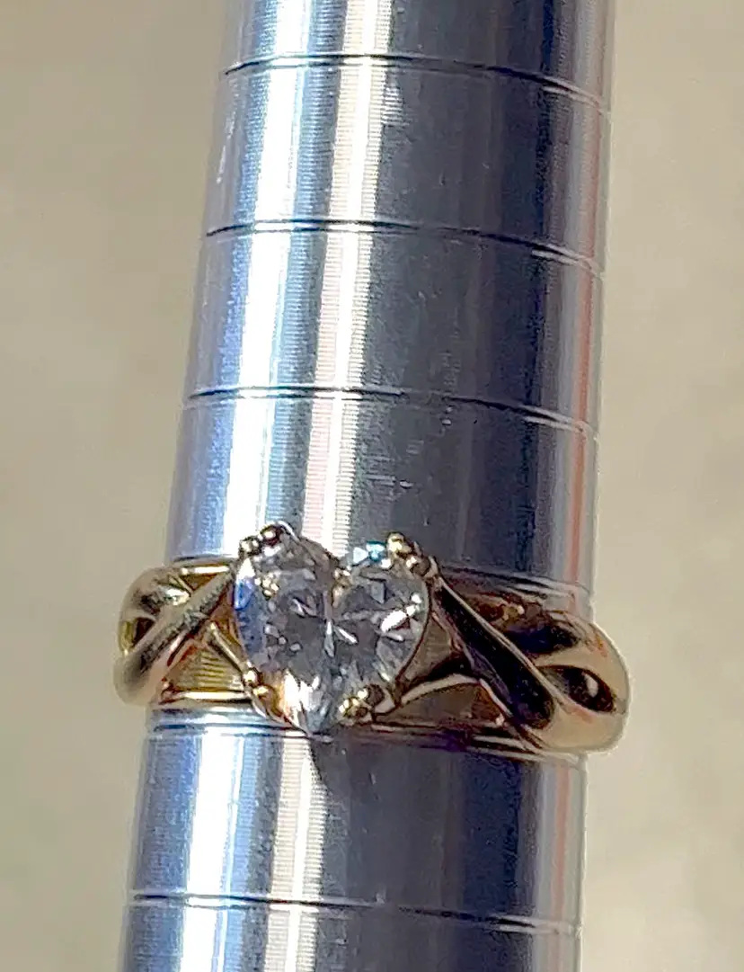 Gold Plated 925 Silver with Heart Shape Cubic Zirconia Sone Ring. Size 6.75