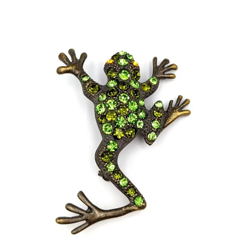 Frog Brooch/Pendant Beautiful Large Reptile Jewelry Green Austrian Crystal