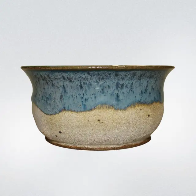 Luna's Aqua Blue Half Glaze Bowl with Flared Rim, 4.5