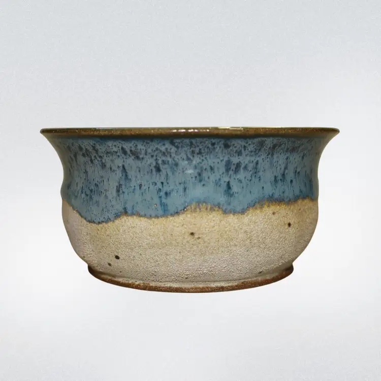 Luna's Aqua Blue Half Glaze Bowl with Flared Rim, 4.5" width
