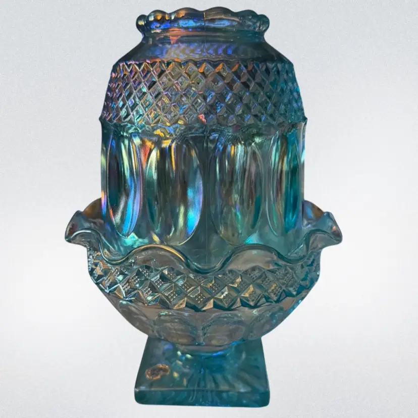 WESTMORELAND Wakefield Fairy Lamp 6.5" Ice Blue Carnival Glass Vintage VGC
