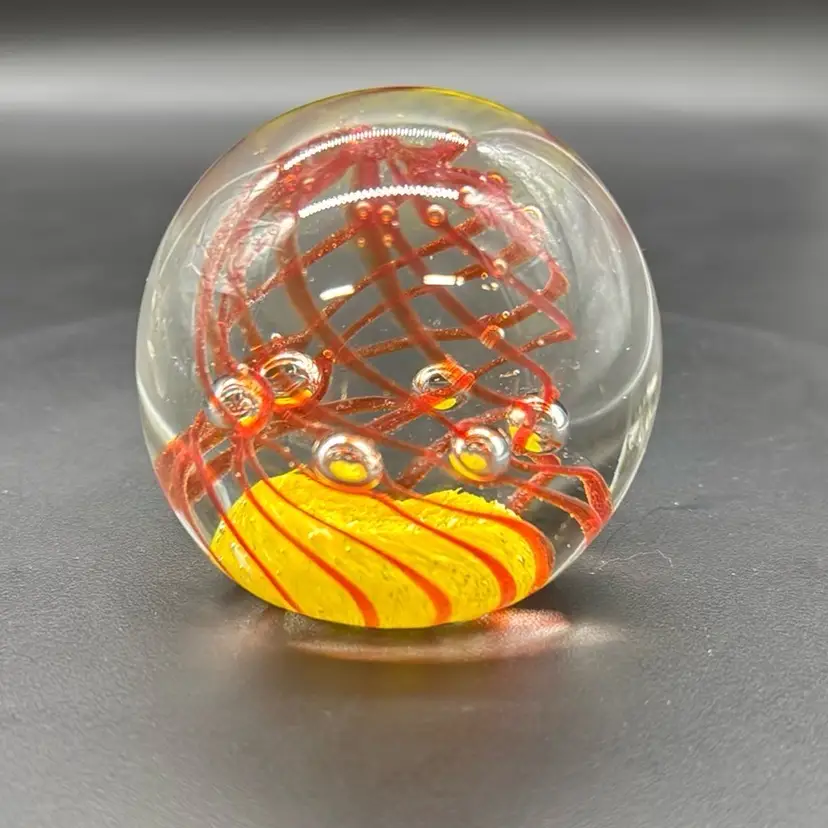 Vintage Red Swirl On Yellow Field Paper Weight