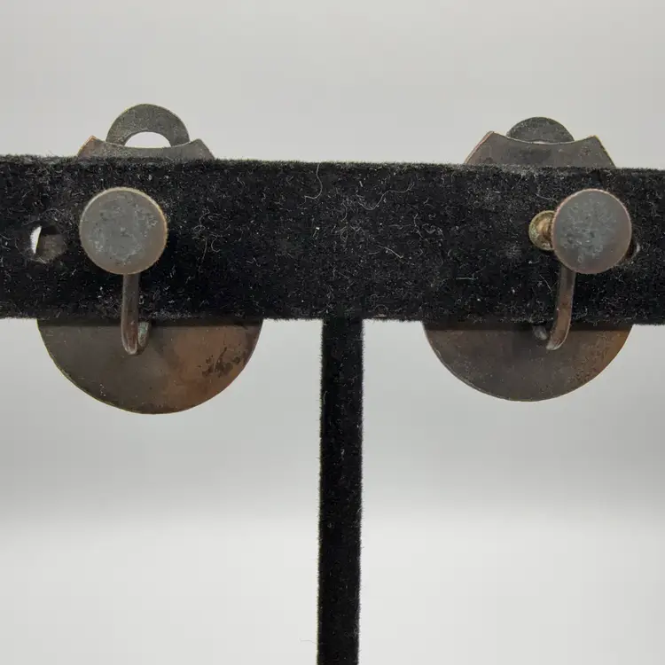 Copper Flower Wall Pocket Screw Back Earrings