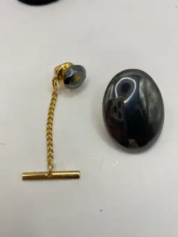 Gold Tone Tie Tack Hematite W/gold Nugget And Hematite Bolo Tie Clip