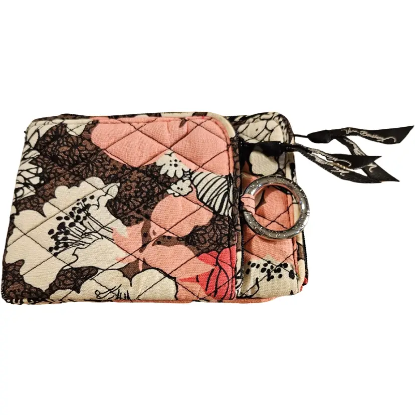 Vera Bradley Double ID Zip Wallet Pink Brown Floral Retired
