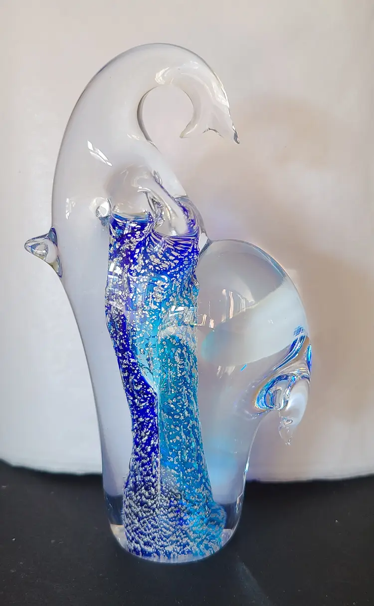 Blown Art Glass Elephant - Murano Style - Cobalt & Teal with Silver Flecks