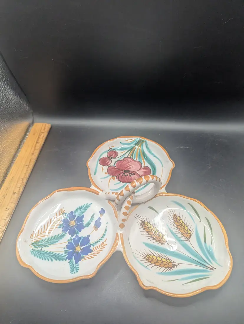 Vintage Italian Relish / Appetizer Serving Plate with 3 dividers and Handle
