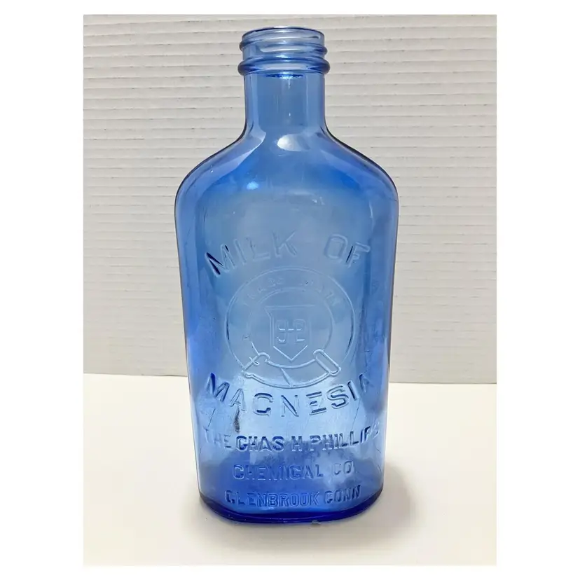 Large Blue glass, milk of magnesia bottle