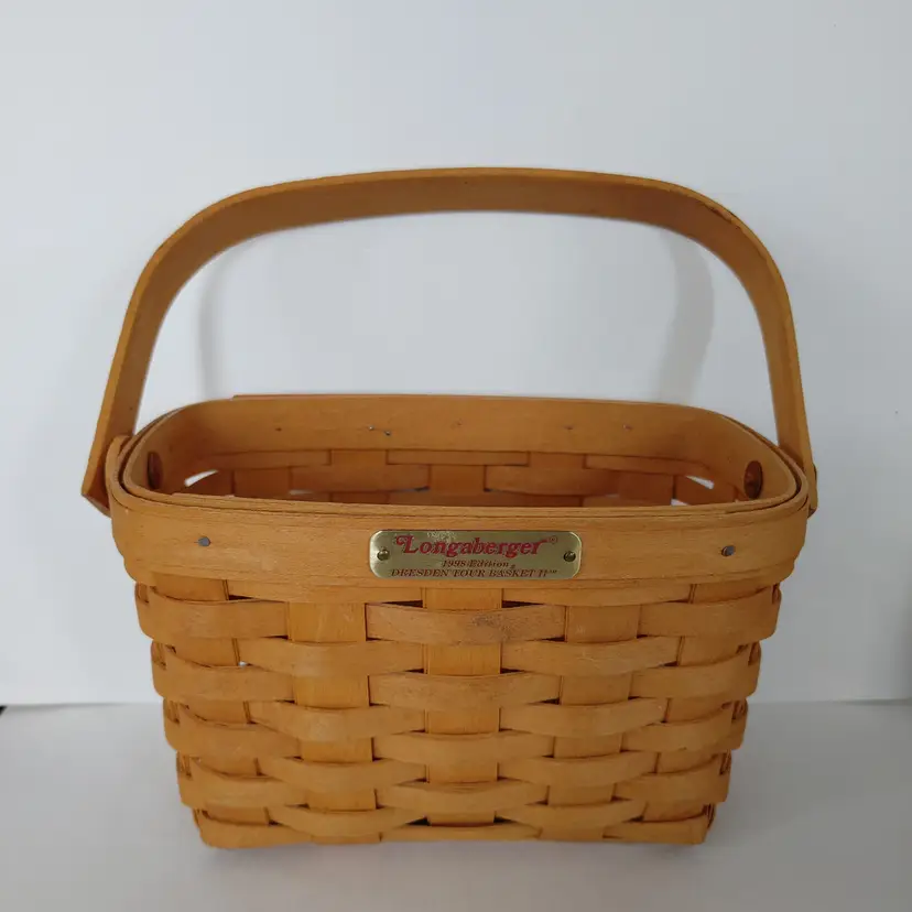 Longaberger 1998 Edition Dresden Tour Basket. Signed & Stamped. 5.5w x 4.5d. 5 high but 8.5 with handle up.