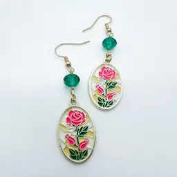 Enchanted Rose - Flower Earrings Stained Glass Mosaic Design Variants Handmade