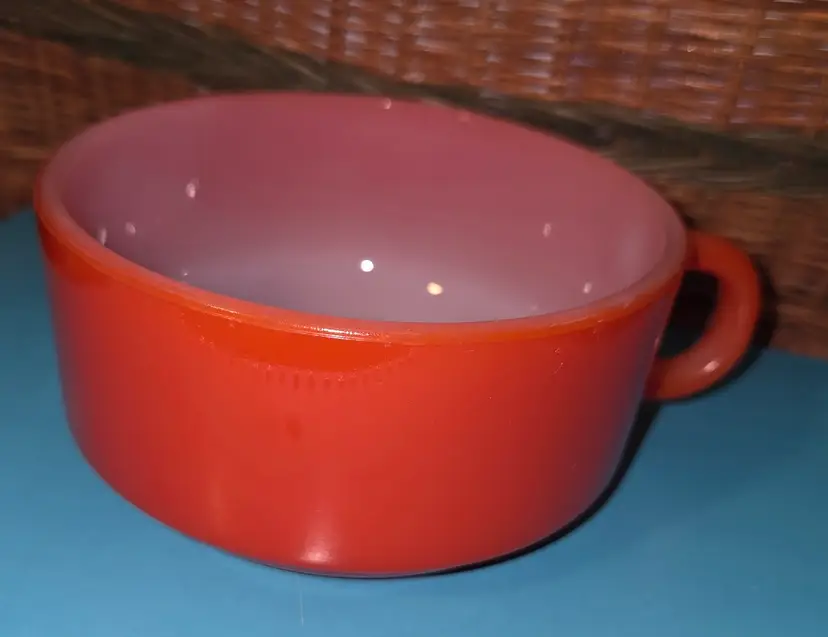 1960s GlasBake Milk Glass Soup Mug in Orange