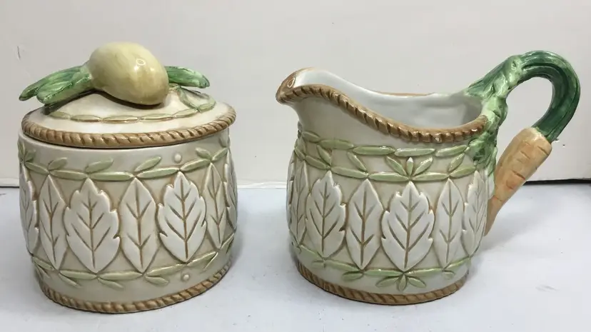 Fitz & Floyd Le Canard pattern, cream & sugar set, vintage china