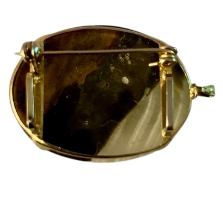 Antique Victorian Scottish Banded Domed Agate Gold Tone Brooch & Pendant.
