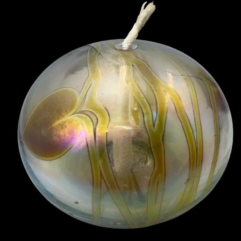 Eric Peder Brakken Glasshouse Studio Signed Iridescent Heart Oil Lamp 4.75” x 3.5”