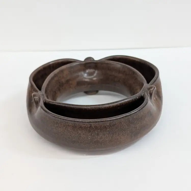 Vintage Studio Pottery Pansy Ring Pinched Vase Brown Glazed Handmade Ceramic