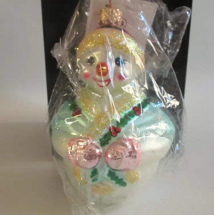 Christopher Radko Glass Ornament Jolly Wrap Junior Snowman With Original Box 1998