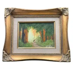 Vintage RG Ellis Hand Painted Forest With A Deer Artwork.