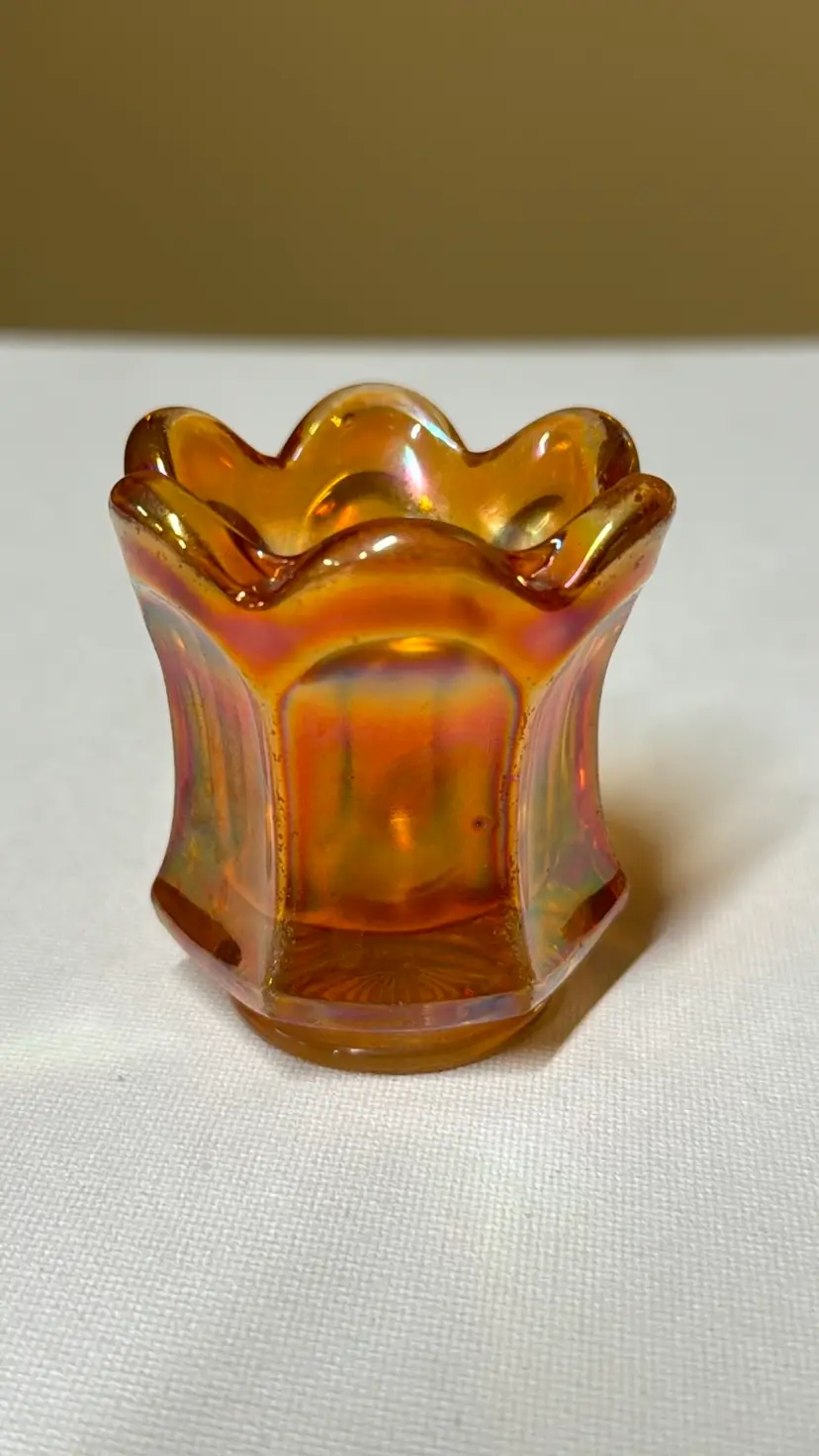 Imperial Glass Flute Pattern Vaseline Carnival Glass Toothpick Holder