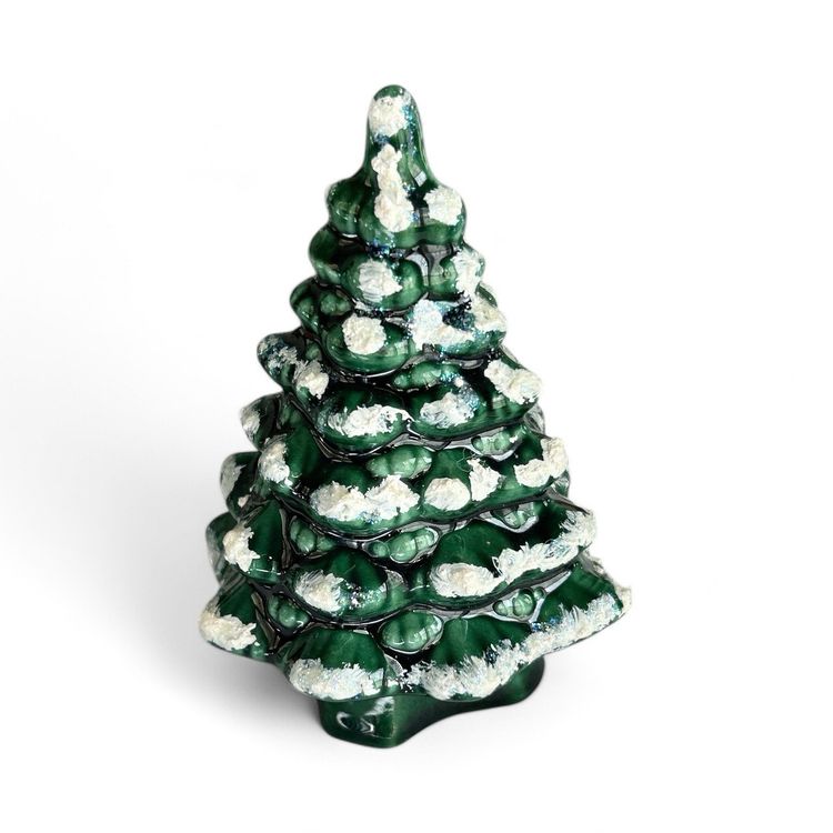 Vintage Green Glazed Snowy Ceramic Christmas Tree Figurine