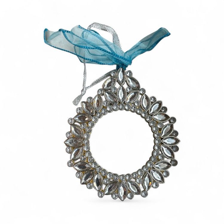 Bejeweled Round Wreath Picture Frame Hanging Ornament With Felt Back