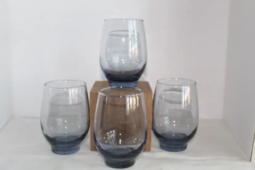 Vintage Libbey Tempo Blue Glass Tumblers ~ 10 oz ~ 4 1/2" Tall ~ Set Of 4