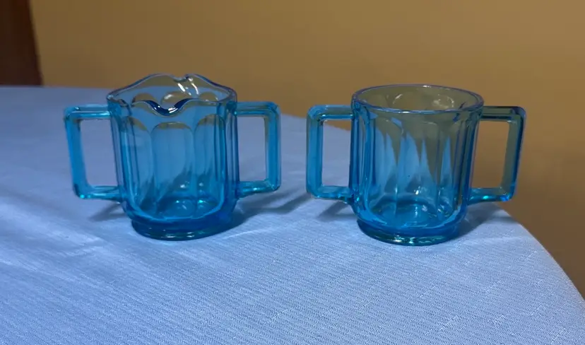 Indiana Glass Horizon Blue Colonial Panel Sugar Bowl & Creamer Set of 2 GLOW