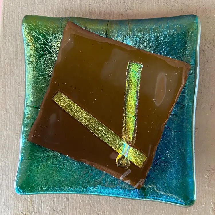 Fused Glass Trinket Dish With Dichroic. Signed David Wheeler.
