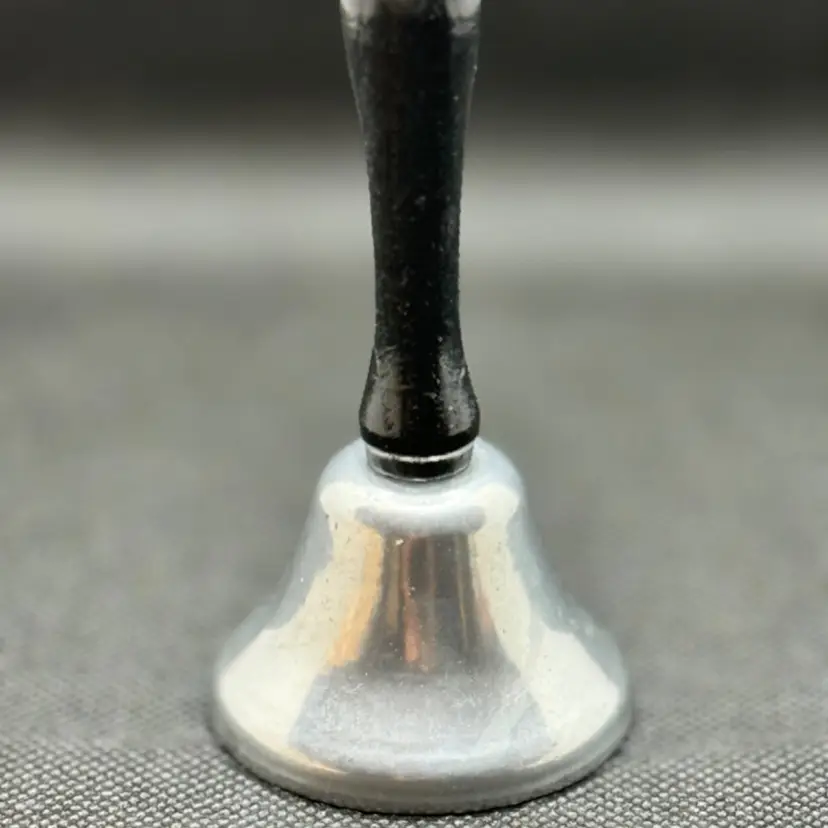 Vintage 1970’s Small Silver Tone & Black Wooden Handle Schoolhouse Dinner Bell, Unbranded