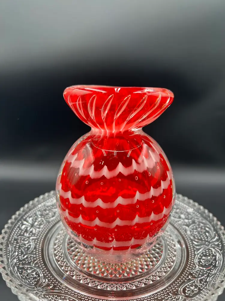 Small Red Art Glass Vase 4”