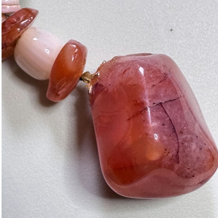 Vintage Carnelian - MOP Mother Of Pearl - Quartz & Heshi Shell Necklace - 28”