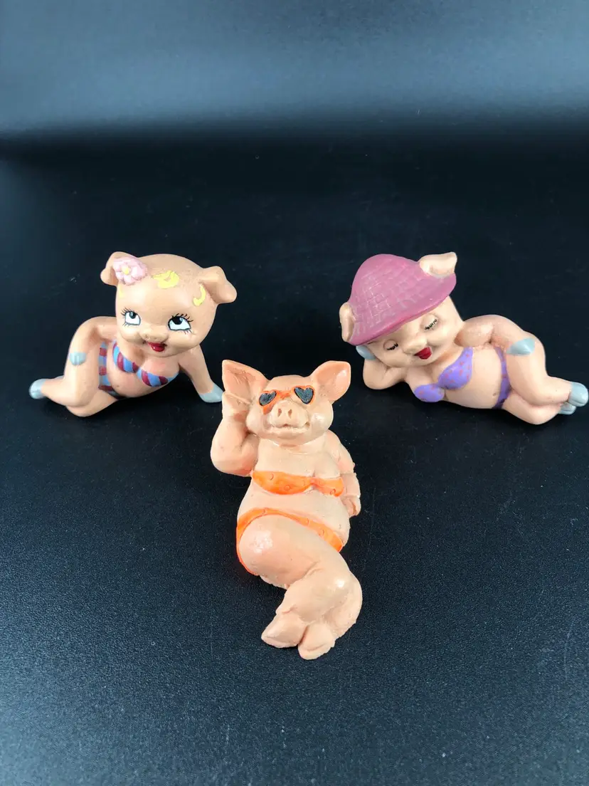 Set of 3 Vintage Sassy Pigs in Bathing Suits Figurines