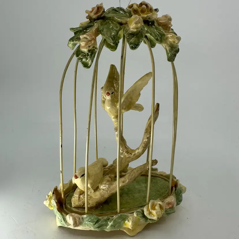 Vintage Small Hanging Metal Birdcage Doves & Florals