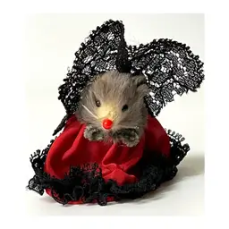 Original Fur Animals Toy Collectible Mouse Flamenco Dancer Red Dress with Black Lace 2 in Height Germany
