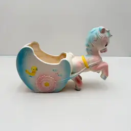 Velco Japan Labeled Ceramic Horse With Cart Baby Planter
