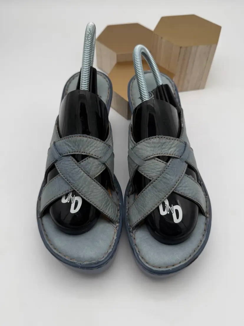 Born Women’s  Light Blue Leather Strappy Wedge Sandals Size 9