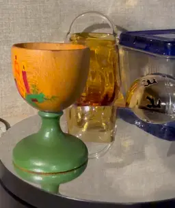 #02 ~ 2.5” Wooden Hand Painted Egg Cup ~ Circa 1940’s 50’s ~ No Damage