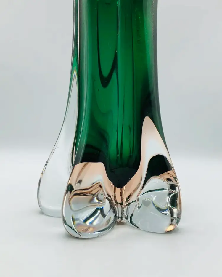 Sommerso Five Finger Green And Peach Art Glass Vase 