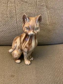 Hand Made Brown Drip Glaze Cat 3 X 2 3/4 X 6 1/2 Inches