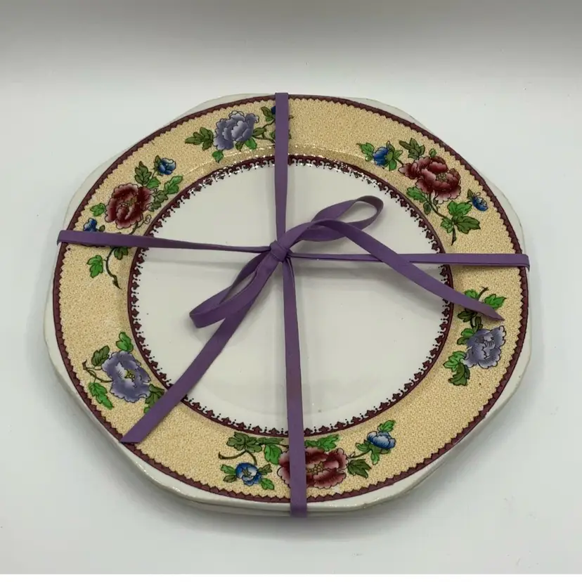 2 Stack Purple Floral Plates Made In England 8.5”
