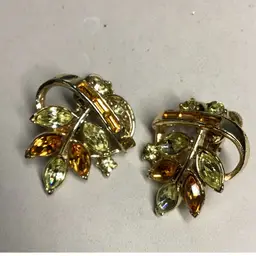 Brown &! Yellow Crystals Clipon/screwback Earrings - Signed Coro Pat.Pending