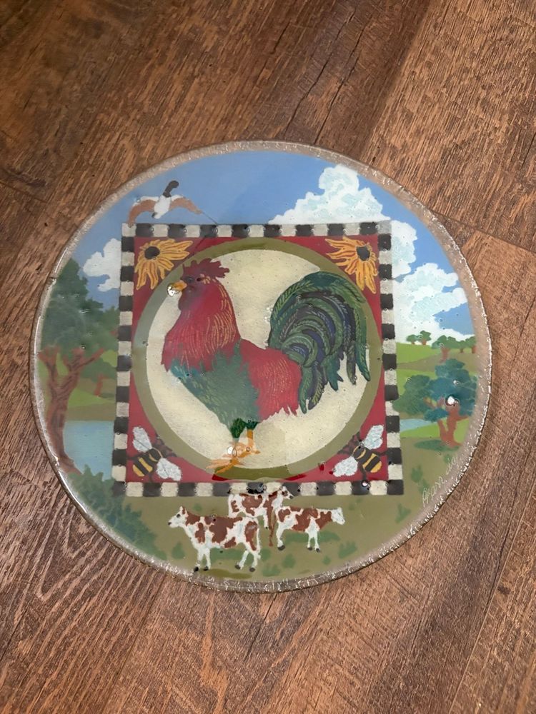 Peggy Karr Rooster Fused Glass Plate